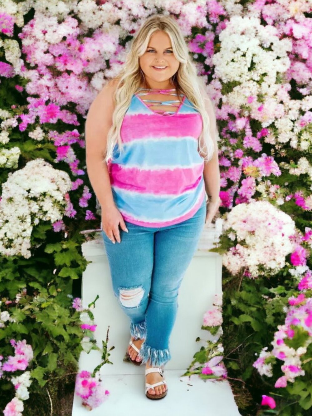 Women's Pink and Blue Tie-Dye Top